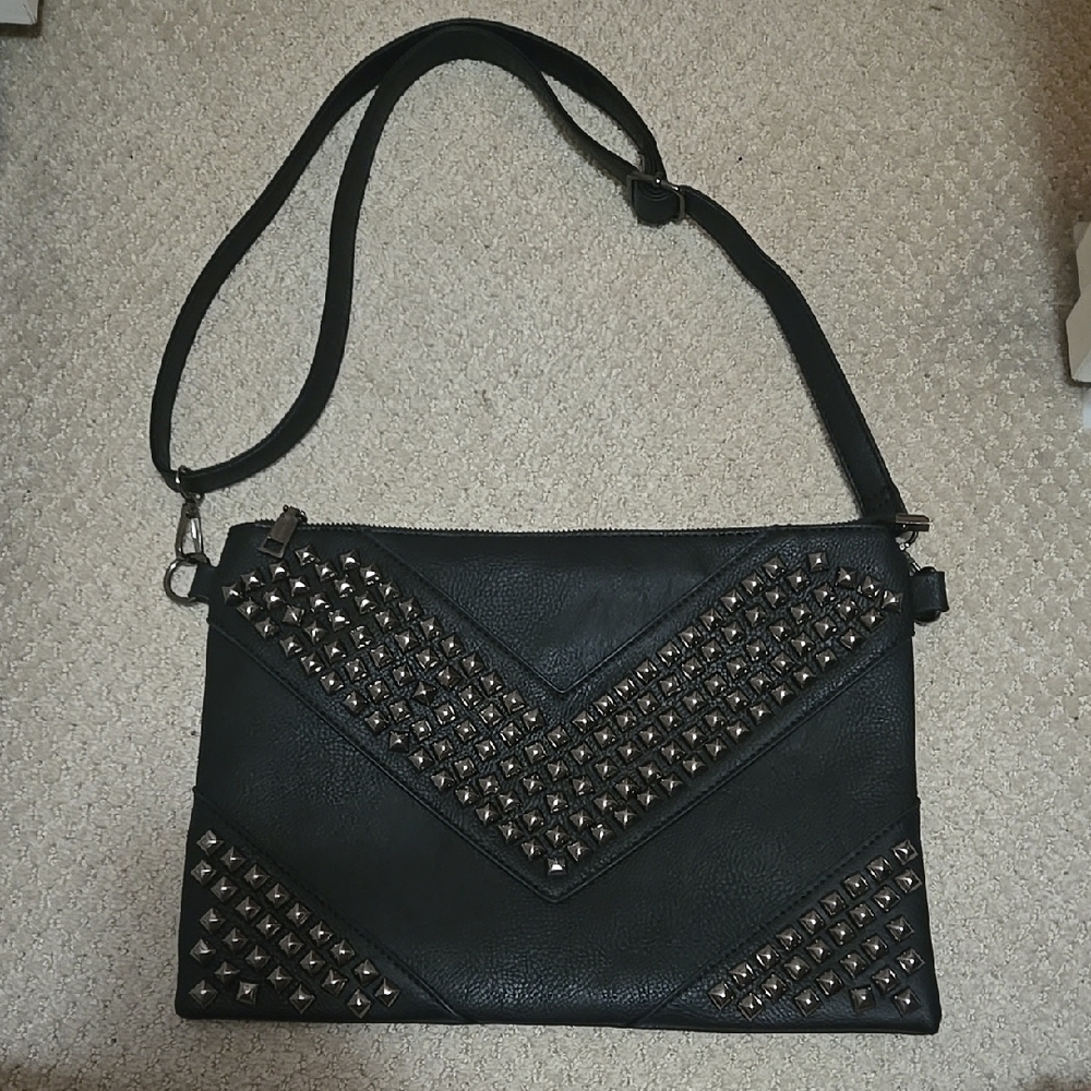 Oversized Studded Crossbody Wristlet      Leather Bag